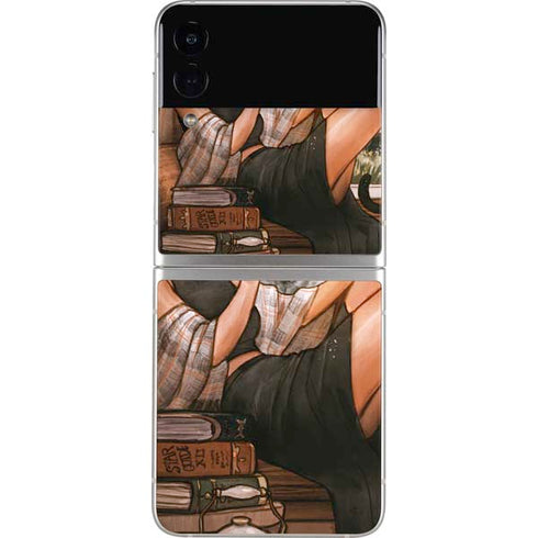 Cozy Autumn Library Witch with Cat and Coffee by Ivy Dolamore Galaxy Z Flip4 5G Skin